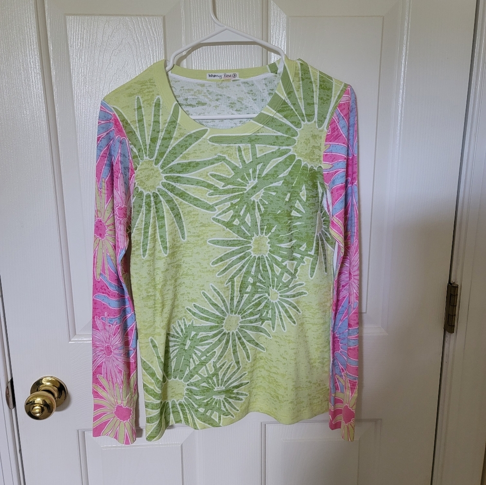 Sundance Whimsy Rose Signature Long Sleeve Crew Tee size Small